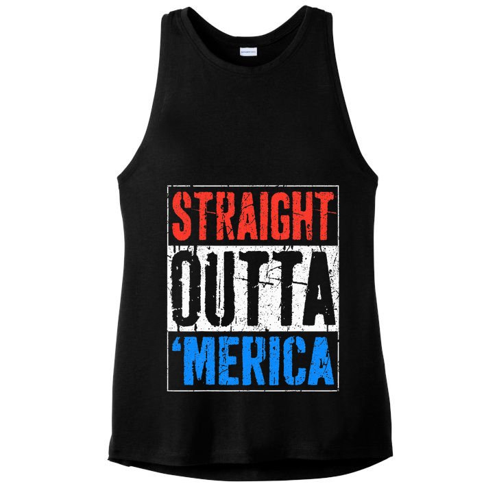 Straight Outta Merica 4th Of July Ladies PosiCharge Tri-Blend Wicking Tank