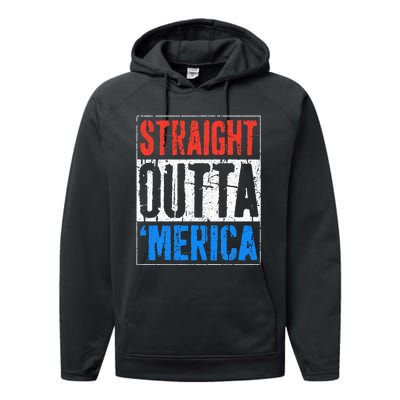 Straight Outta Merica 4th Of July Performance Fleece Hoodie