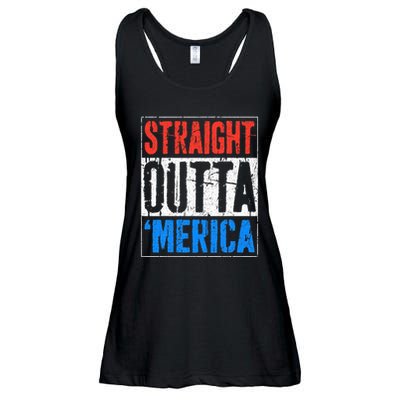 Straight Outta Merica 4th Of July Ladies Essential Flowy Tank