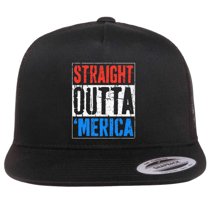 Straight Outta Merica 4th Of July Flat Bill Trucker Hat