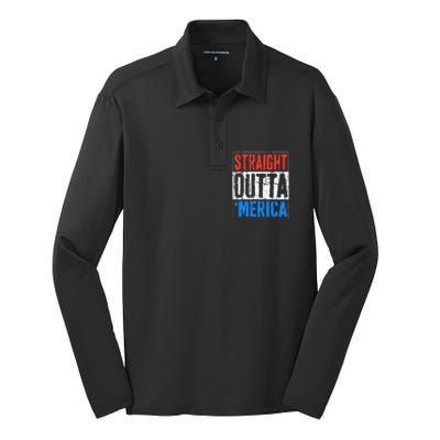 Straight Outta Merica 4th Of July Silk Touch Performance Long Sleeve Polo