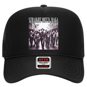 Straight Outta Maga Funny Trump 2024 High Crown Mesh Back Trucker Hat