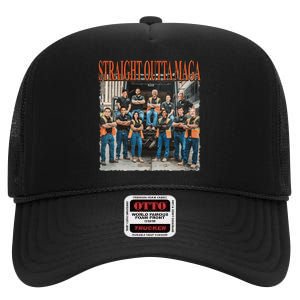 Straight Outta Maga Funny Trump 2024 High Crown Mesh Back Trucker Hat