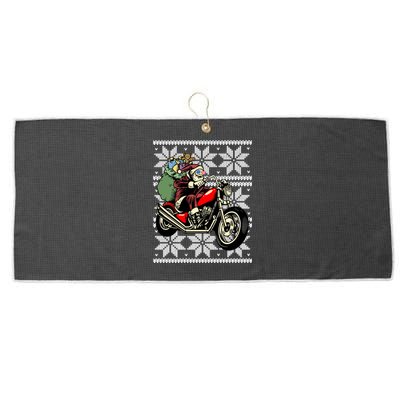 Santa On Motorcycle Funny Ugly Christmas Gift Funny Gift Large Microfiber Waffle Golf Towel