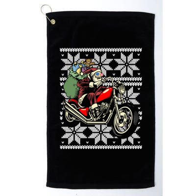 Santa On Motorcycle Funny Ugly Christmas Gift Funny Gift Platinum Collection Golf Towel