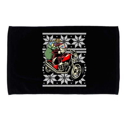 Santa On Motorcycle Funny Ugly Christmas Gift Funny Gift Microfiber Hand Towel