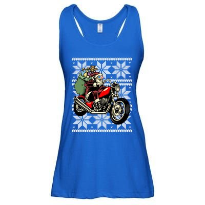 Santa On Motorcycle Funny Ugly Christmas Gift Funny Gift Ladies Essential Flowy Tank