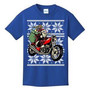 Santa On Motorcycle Funny Ugly Christmas Gift Funny Gift Kids T-Shirt