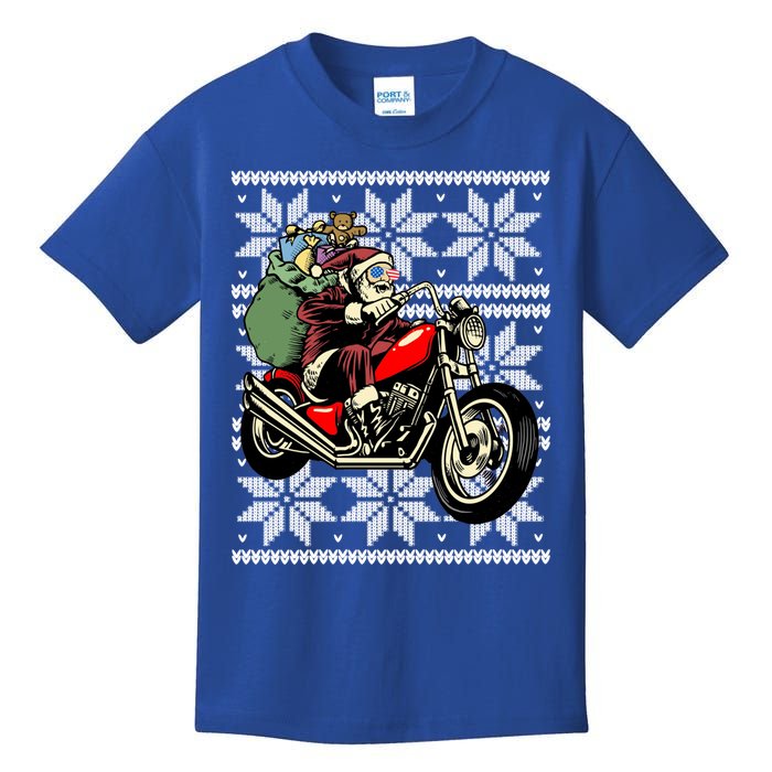 Santa On Motorcycle Funny Ugly Christmas Gift Funny Gift Kids T-Shirt