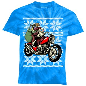 Santa On Motorcycle Funny Ugly Christmas Gift Funny Gift Kids Tie-Dye T-Shirt