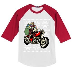 Santa On Motorcycle Funny Ugly Christmas Gift Funny Gift Kids Colorblock Raglan Jersey