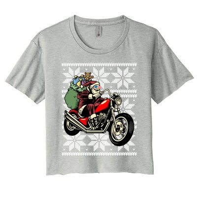 Santa On Motorcycle Funny Ugly Christmas Gift Funny Gift Women's Crop Top Tee