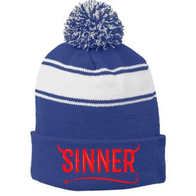 Sinner Outfit Matching Clothes Couple Gifts Funny Halloween Stripe Pom Pom Beanie