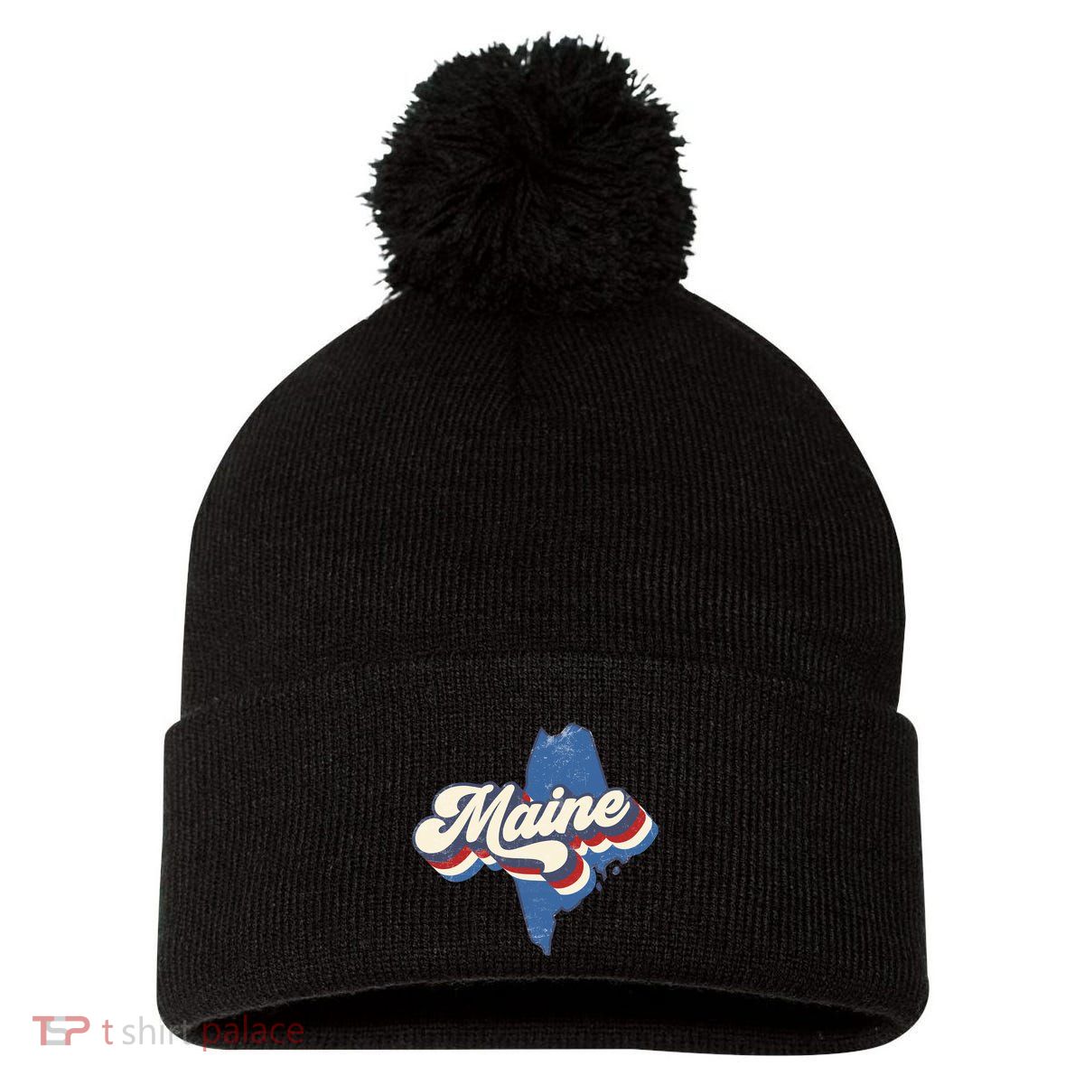 State Of Maine Retro Logo Pom Pom 12in Knit Beanie