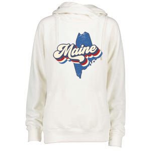 State Of Maine Retro Logo Womens Funnel Neck Pullover Hood