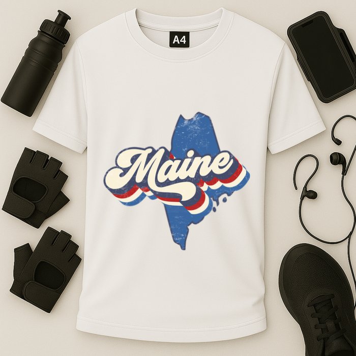 State Of Maine Retro Logo Cooling Performance Crew T-Shirt