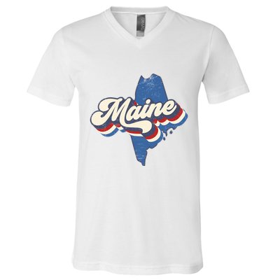 State Of Maine Retro Logo V-Neck T-Shirt