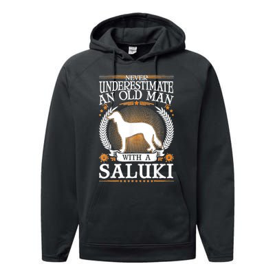 Saluki Old Man Persian Greyhound Saluki Performance Fleece Hoodie