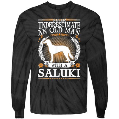 Saluki Old Man Persian Greyhound Saluki Tie-Dye Long Sleeve Shirt