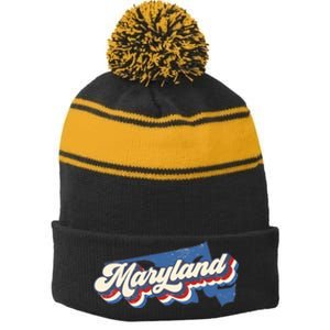 State Of Maryland Retro Logo Stripe Pom Pom Beanie