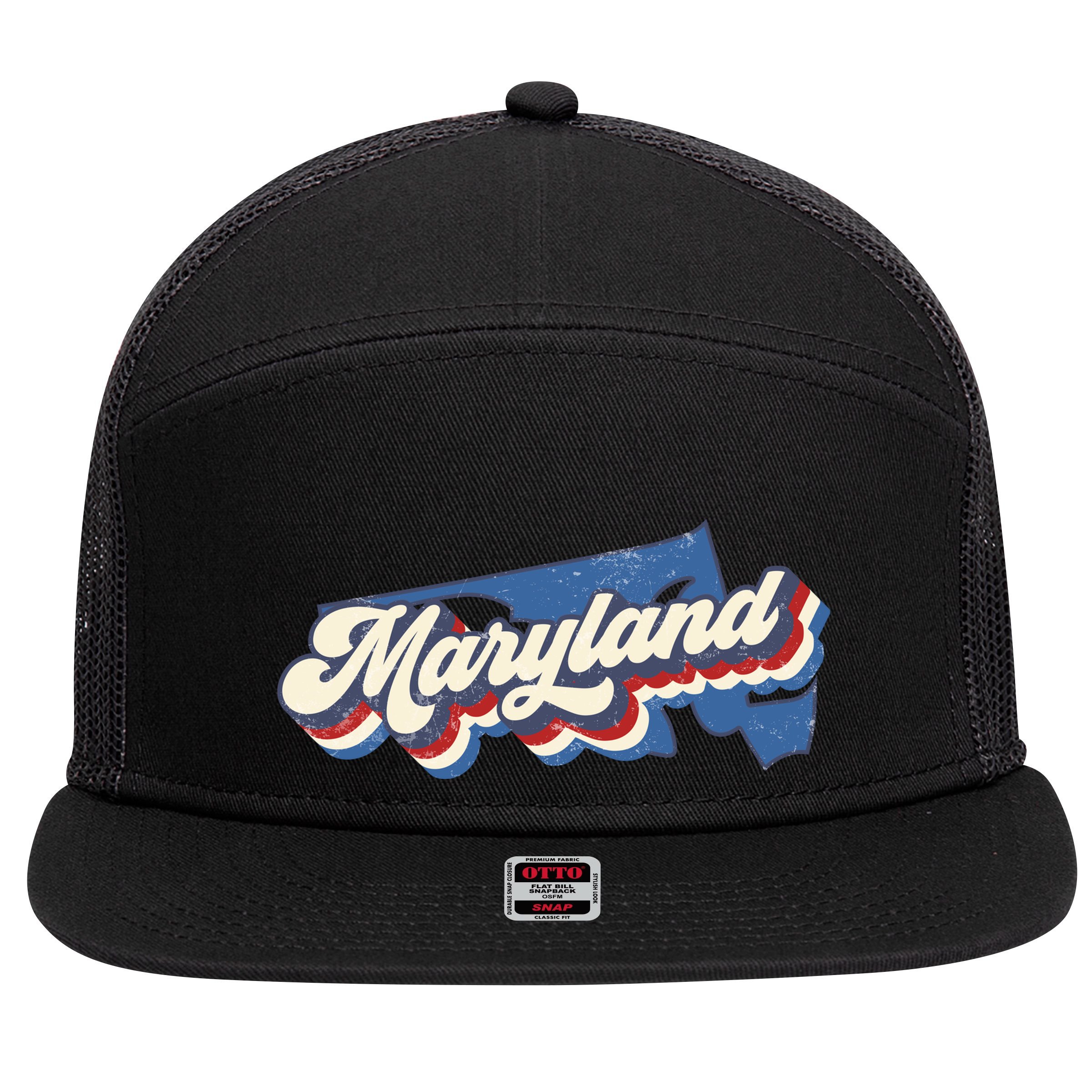 State Of Maryland Retro Logo 7 Panel Mesh Trucker Snapback Hat