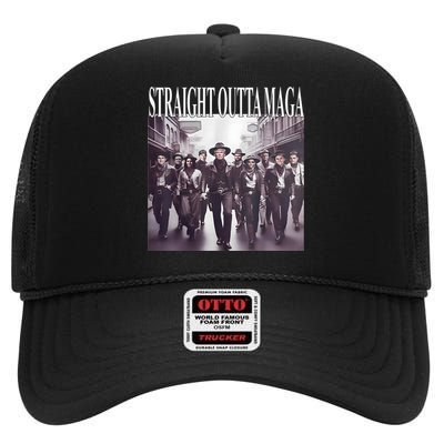 Straight Outta Maga Funny Trump 2024 Funny High Crown Mesh Back Trucker Hat