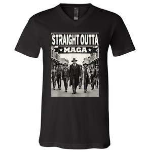 Straight Outta Maga Funny Trump 2024 Funny V-Neck T-Shirt