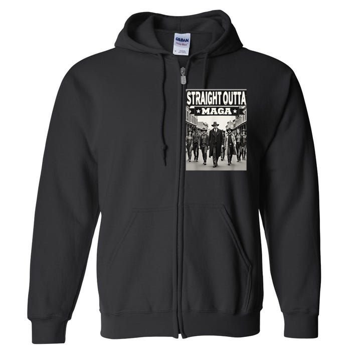 Straight Outta Maga Funny Trump 2024 Funny Full Zip Hoodie