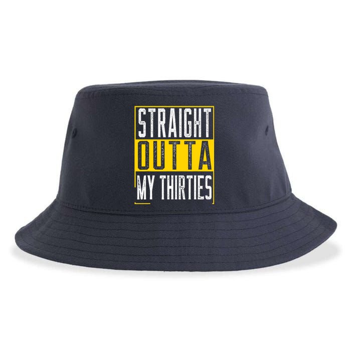 Straight Outta My Thirties Funny 40th Birthday 40 Years Old Sustainable Bucket Hat