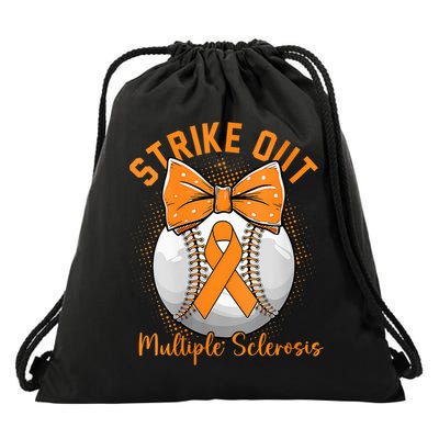 Strike Out Multiple Sclerosis Awareness Orange Ribbon Drawstring Bag