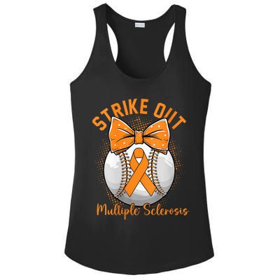 Strike Out Multiple Sclerosis Awareness Orange Ribbon Ladies PosiCharge Competitor Racerback Tank