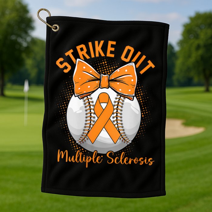 Strike Out Multiple Sclerosis Awareness Orange Ribbon Golf Towel
