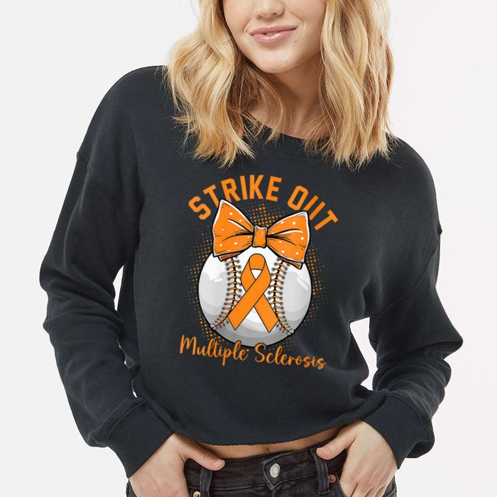 Strike Out Multiple Sclerosis Awareness Orange Ribbon Cropped Pullover Crew
