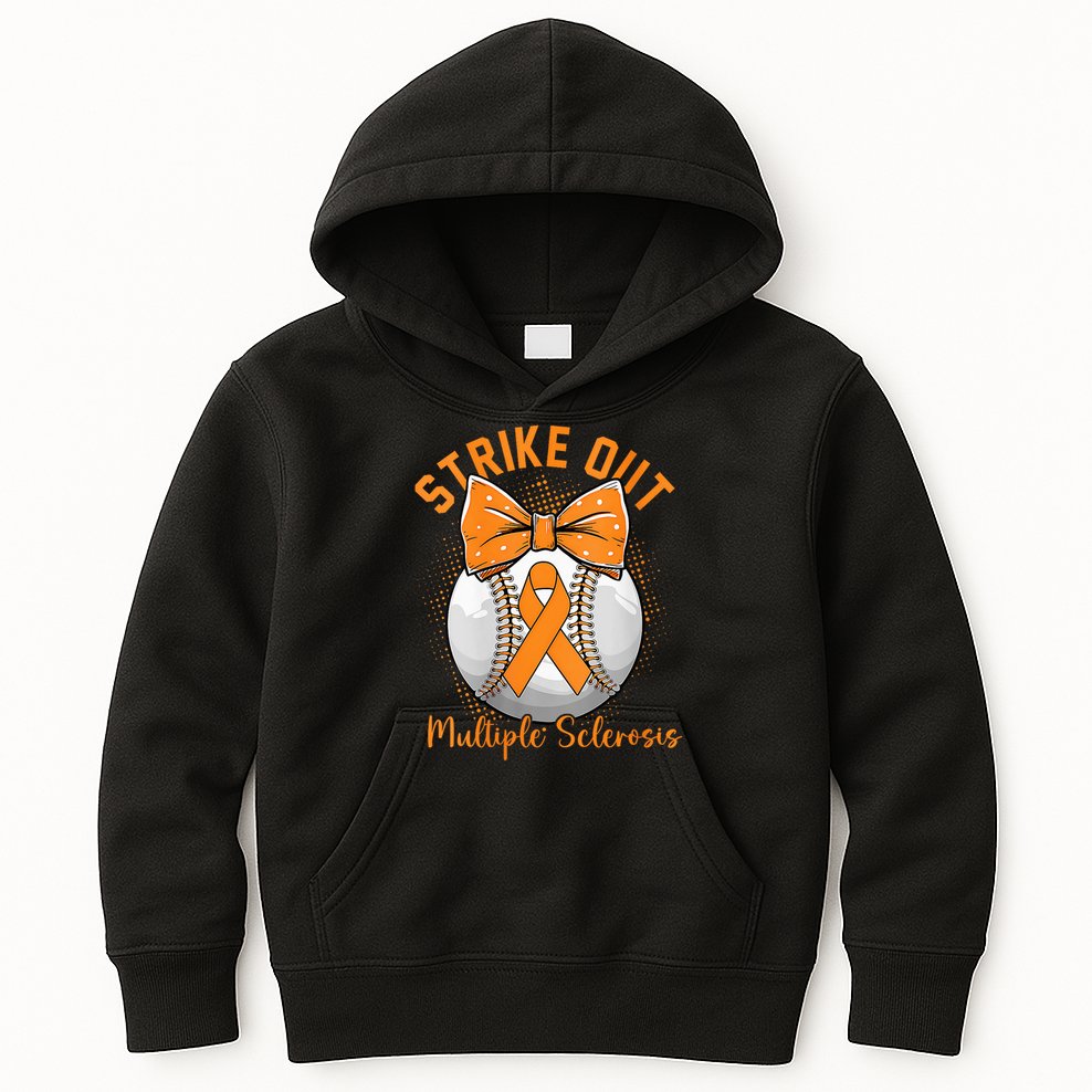 Strike Out Multiple Sclerosis Awareness Orange Ribbon Kids Hoodie