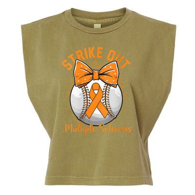 Strike Out Multiple Sclerosis Awareness Orange Ribbon Garment-Dyed Women's Muscle Tee