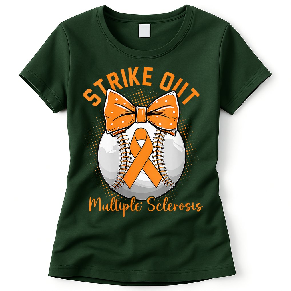Strike Out Multiple Sclerosis Awareness Orange Ribbon Womens T-Shirt
