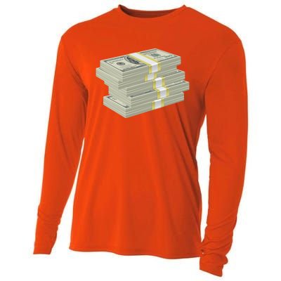 Stack Of Money Dollar Bills Design Great Gift Cooling Performance Long Sleeve Crew