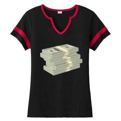 Stack Of Money Dollar Bills Design Great Gift Ladies Halftime Notch Neck Tee