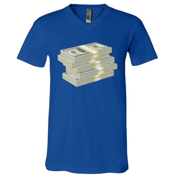 Stack Of Money Dollar Bills Design Great Gift V-Neck T-Shirt