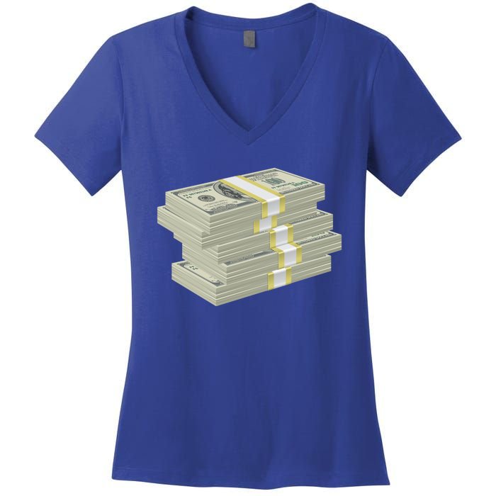 Stack Of Money Dollar Bills Design Great Gift Women's V-Neck T-Shirt