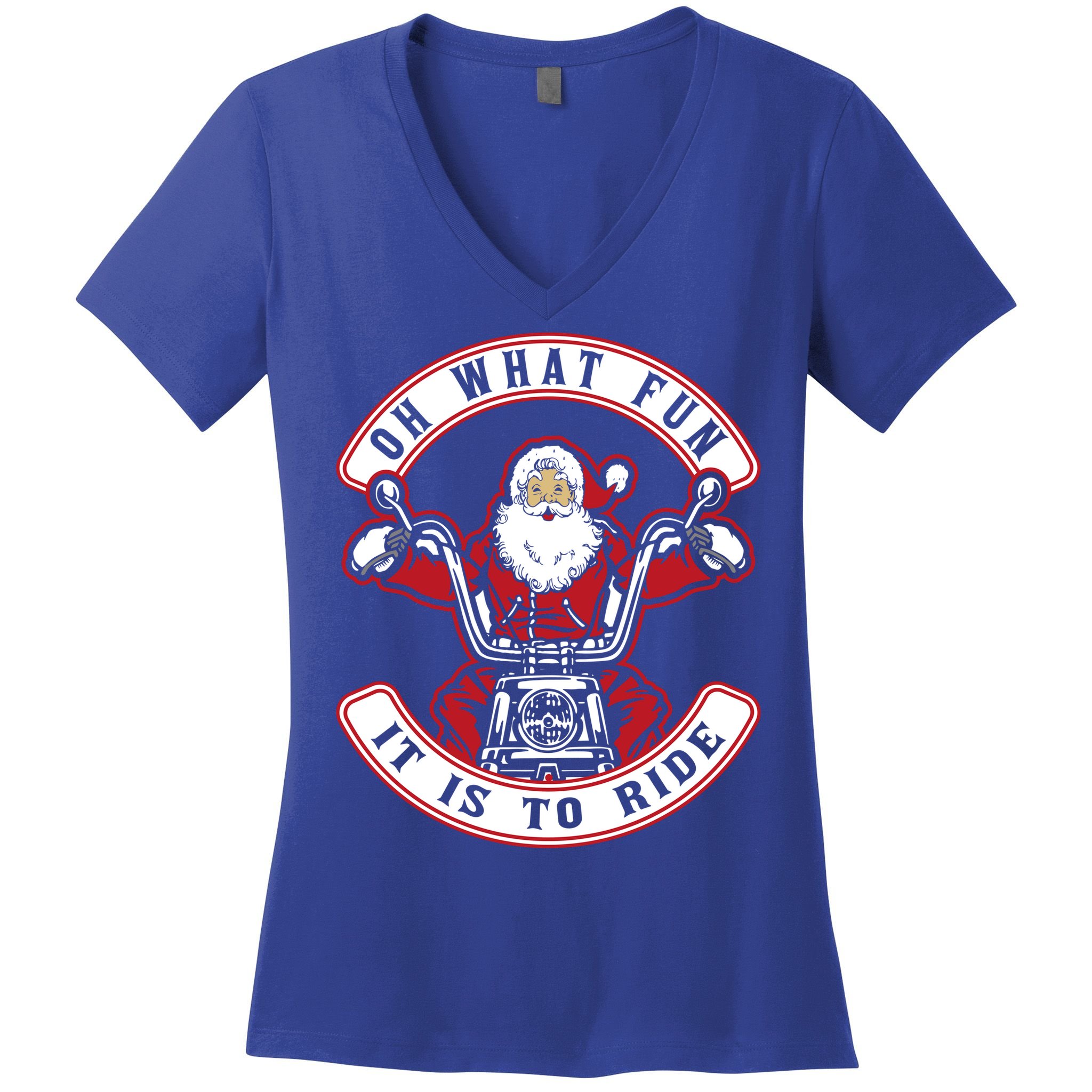 Santa On Motorcycle Funny Christmas Gift Women's V-Neck T-Shirt
