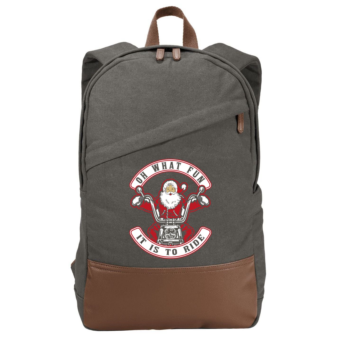 Santa On Motorcycle Funny Christmas Gift Cotton Canvas Backpack