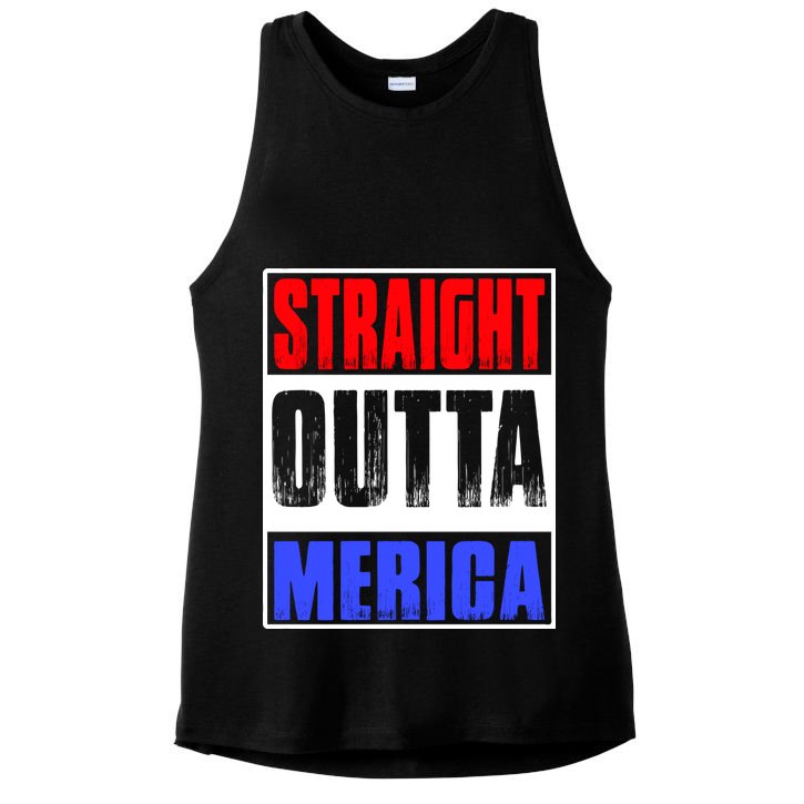 Straight Outta Merica America United States 4th Of July USA Ladies PosiCharge Tri-Blend Wicking Tank