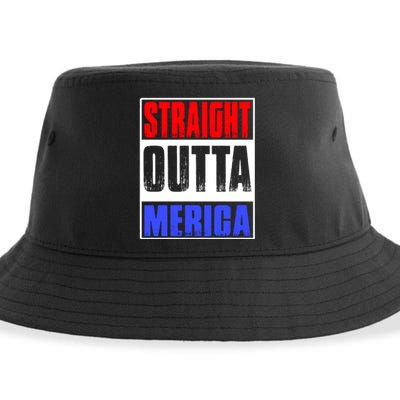 Straight Outta Merica America United States 4th Of July USA Sustainable Bucket Hat