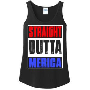 Straight Outta Merica America United States 4th Of July USA Ladies Essential Tank