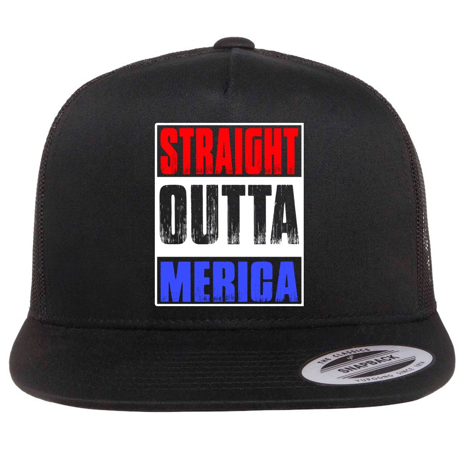 Straight Outta Merica America United States 4th Of July USA Flat Bill Trucker Hat