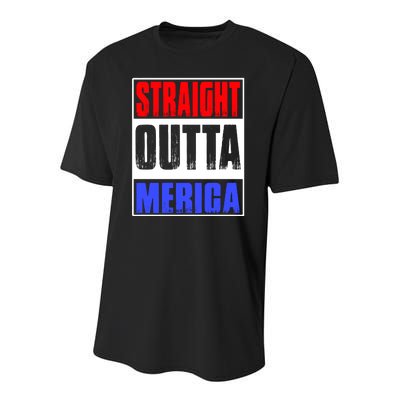 Straight Outta Merica America United States 4th Of July USA Youth Performance Sprint T-Shirt