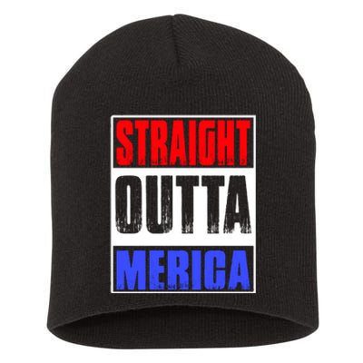 Straight Outta Merica America United States 4th Of July USA Short Acrylic Beanie