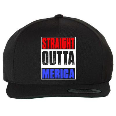 Straight Outta Merica America United States 4th Of July USA Wool Snapback Cap