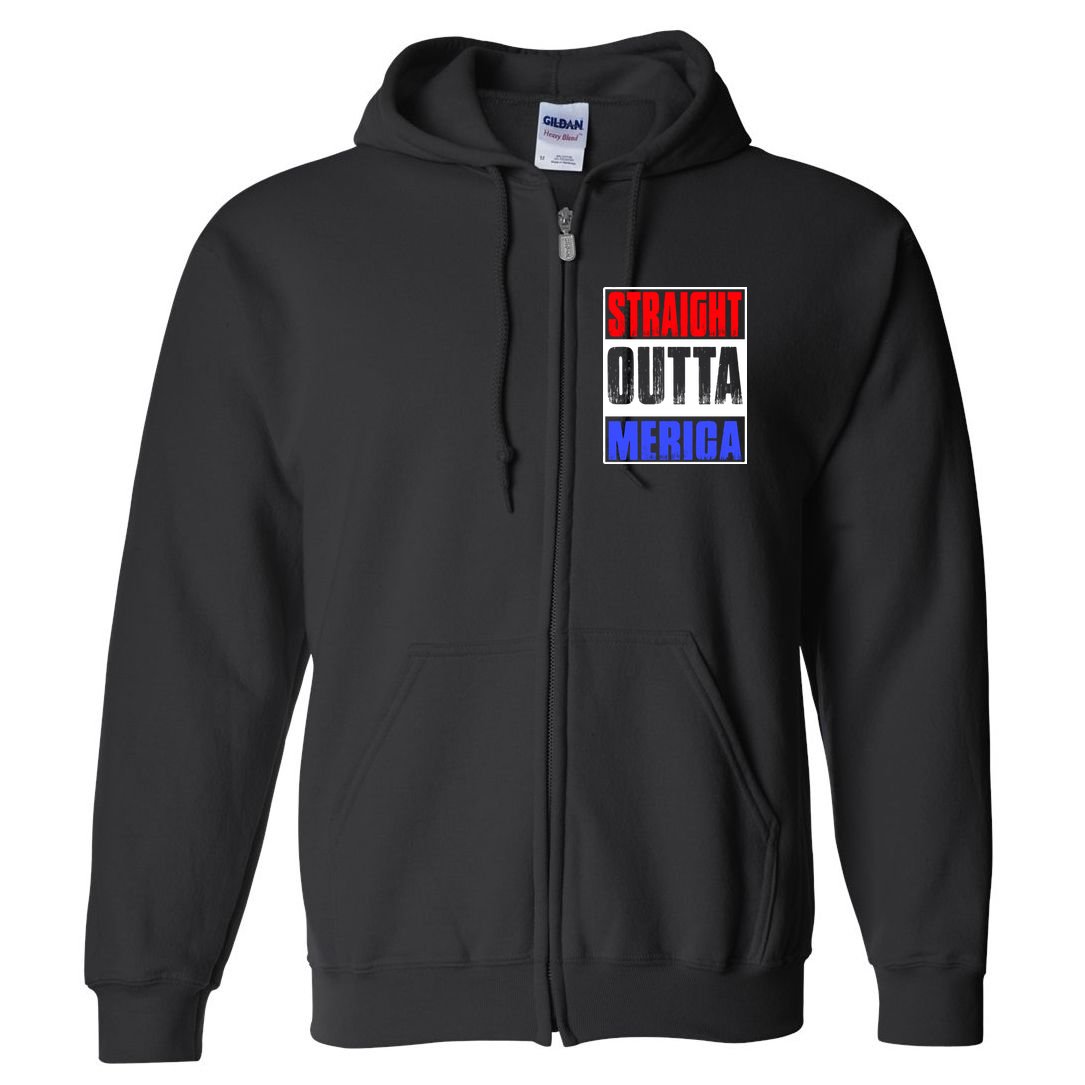 Straight Outta Merica America United States 4th Of July USA Full Zip Hoodie